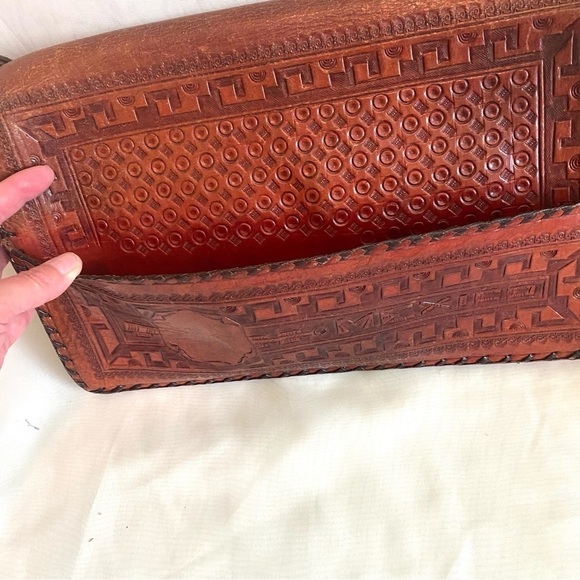 VINTAGE 1950s Hand Tooled Leather Satchel Purse Bag Mexico - Picture 16 of 16